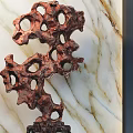 Artistic Decorative Ornament Set With Porous Red Brown Sculpture And Marble Base