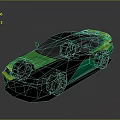 Green Sports Car With Sleek Design Rear Spoiler On Black Reflective Surface