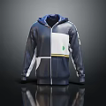 Stylish Navy Blue Zipper Hoodie With White Gray Color Block Design And Casual Style