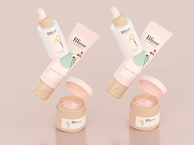 Elegant Modern Skincare Cosmetics Collection With Serum Bottles Cream Jars And Tubes 3d model