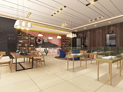Elegant Jewelry Store Interior With Glass Display Cases And Pendant Lighting 3d model