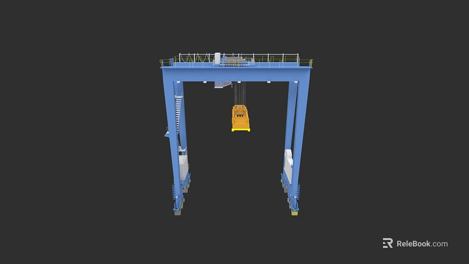 Blue Industrial Gantry Crane with Yellow Hoist and Metal Structure for Heavy Lifting 3d model 