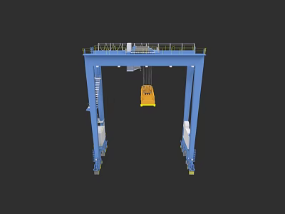 Blue Industrial Gantry Crane with Yellow Hoist and Metal Structure for Heavy Lifting 3d model
