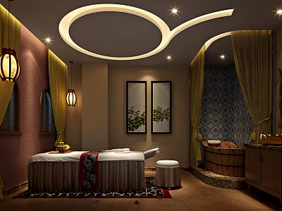 New Chinese SPA Beauty Salon Beauty Salon Bed Mirror Chair 3d model