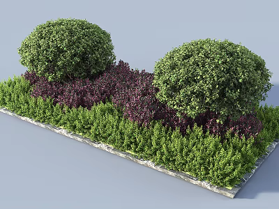Road Facilities With Round Green Shrubs Purple Low Plants And Stone Slab Edges 3d model