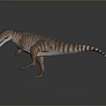 3D Carnivorous Dinosaur Model With Striped Skin And Standing Pose On Gray Background