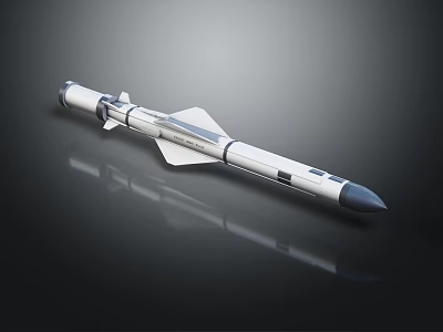 Advanced Military Missile Featuring White Cylindrical Body Blue Nose Cone And Rear Stabilizing Fins 3d model