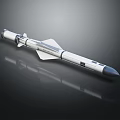 Advanced Military Missile Featuring White Cylindrical Body Blue Nose Cone And Rear Stabilizing Fins