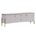 Modern TV Stand With Striped Panels Drawers And Golden Metal Legs