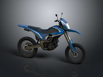 Blue Off Road Motorcycle With Modern Design And Black Seat Large Tires 3d model