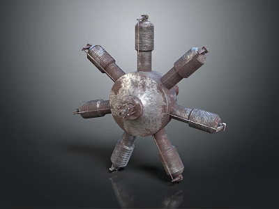 Vintage Radial Engine With Multiple Metal Cylinders And Rustic Mechanical Design 3d model