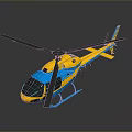 Modern Yellow And Blue Helicopter With Shiny Rotor On Dark Reflective Background