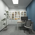 Modern Conference Room With Long Table Blue Chairs Large Screen And Floor to Ceiling Windows