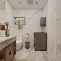 Modern Marble Bathroom Interior Design With Toilet Washing Machine Vanity Towel Rack And Vase
