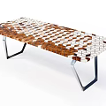 Functional Modern Table with Hexagonal Brown White Mosaic Top and Metal Legs