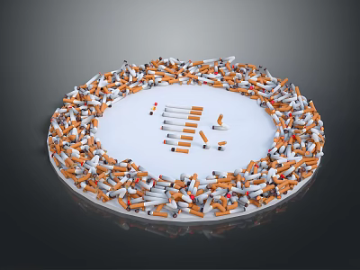 Cigarette Butts Arranged In Circular Display With No Smoking Symbol 3d model