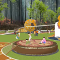 Children's Play Area Design With Large Lion Head Play Structure Slide Colorful Ground And Trees