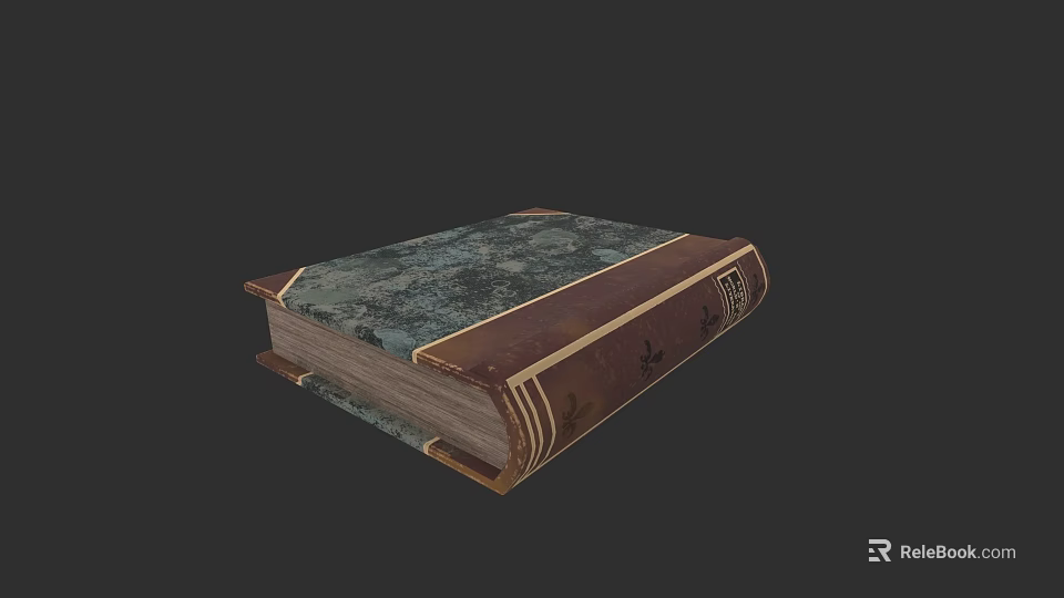 Vintage Hardcover Book With Green Brown Textured Cover And Decorative Spine 3d model 