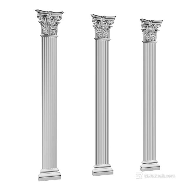 Classical Roman Columns With Ornate Decorative Capitals And Fluted Shaft Design 3d model 
