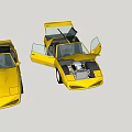 Yellow Sports Cars Featuring Open Hood And Doors Against Blue Sky