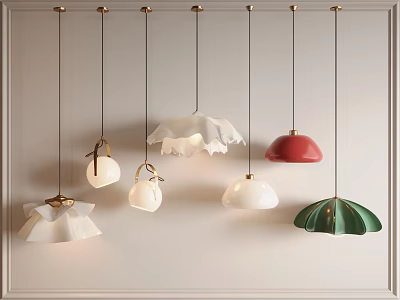 Various Modern Pendant Lights With Different Colors And Unique Shapes For Interior Decoration 3d model