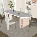 Modern Dining Table Set with Transparent and Upholstered Chairs White Tabletop Drawer Green Plant