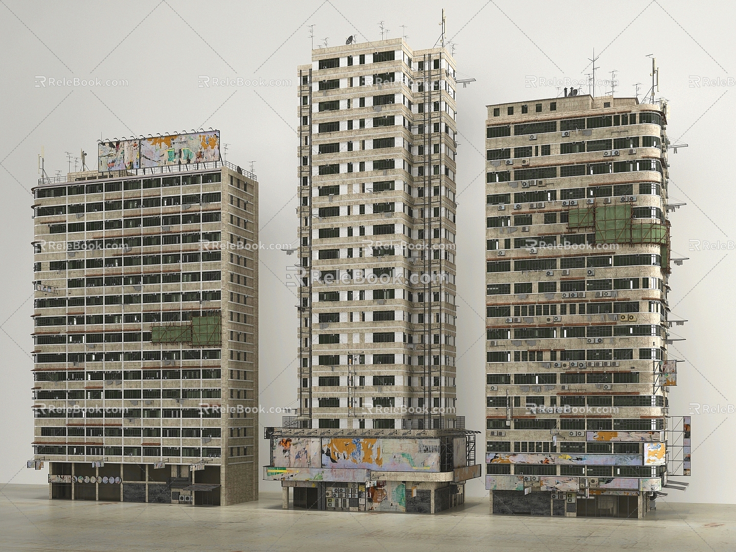 modern residential building dilapidated residential building 3d model