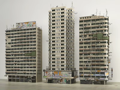 Old Dilapidated Residential Buildings Showing Signs Of Wear And Graffiti 3d model