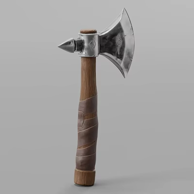 Handcrafted Battle Axe With Polished Metal Head Wooden Handle Leather Wrapping 3d model Handcrafted Battle Axe With Polished Metal Head Wooden Handle Leather Wrapping 3d model
