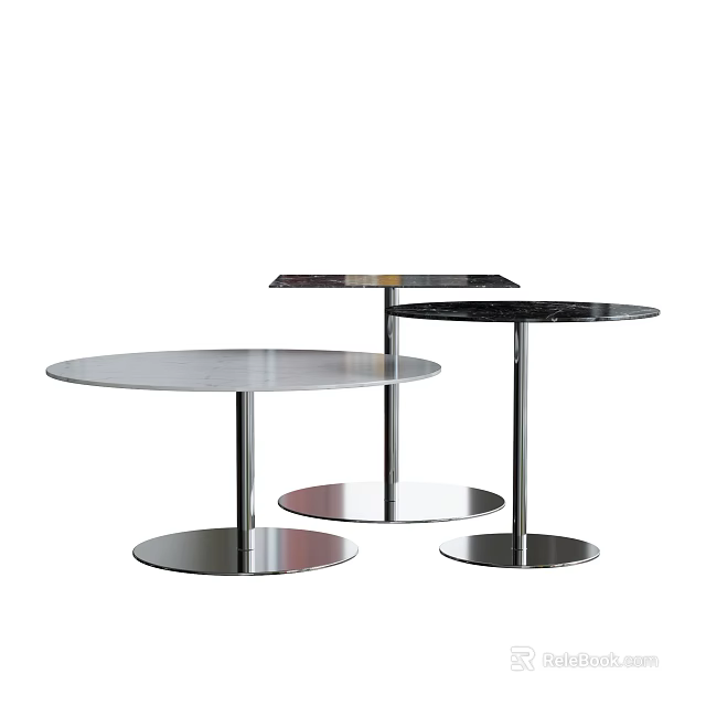 Three Modern Circular Coffee Tables with Metal Bases and Smooth Surfaces 3d model