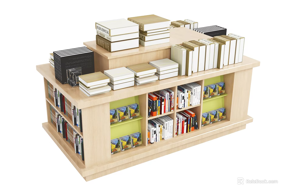 School Library Well Arranged Bookshelf With Various Books And Study Materials 3d model
