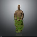 Ancient Terracotta Warrior Statue With Green Plants Covering Lower Body Section