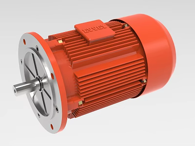 Industrial Red Electric Motor With Metal Housing And Rotating Shaft 3d model