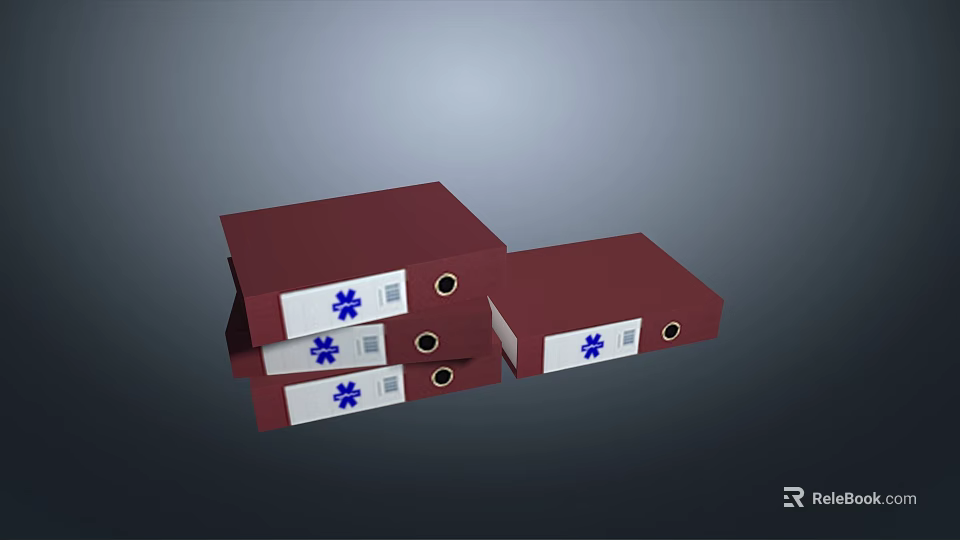 Maroon Ring Binders With Blue Symbols White Labels Stacked For Organizing Documents 3d model 