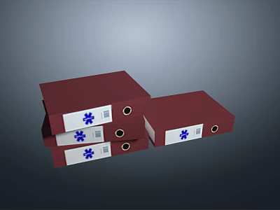 Maroon Ring Binders With Blue Symbols White Labels Stacked For Organizing Documents 3d model