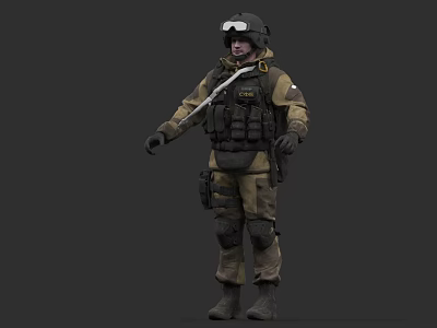 Tactical Military Game Movie Character With Camouflage Uniform Helmet Vest And Goggles 3d model