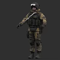 Tactical Military Game Movie Character With Camouflage Uniform Helmet Vest And Goggles