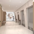 Luxurious Clubhouse Lobby With Marble Floor Wooden Ceiling And Beige Curved Sofas