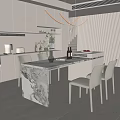 Modern Island Table Dining Table and Chair Combination Chandelier Oven Direct Drinking Machine Green Plant 3d model