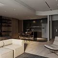 Modern Dining and Living Room Interior With Sofa Dining Table And City View Windows