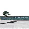 Scenic Fountain Landscape Design With Water Pool Pine Tree Curved Pathway And Stones