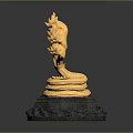 Gold Trophy With Black Base And Flame Shaped Decorative Design Elements 3d model