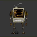 Retro TV Robot With Yellow Screen Antenna Mechanical Arms And Legs