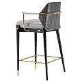 Modern Elegant Bar Stool With Gray Leather Seat Gold Armrests And Black High Frame