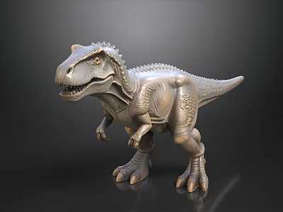 Silver T-Rex Dinosaur Model With Textured Surface On Dark Background 3d model