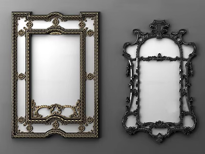Gold And Black Decorative Picture Frames With Ornate Carved Details And Vintage Design 3d model