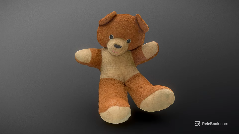 Cute Brown Stuffed Teddy Bear With Light Brown Belly And Paws 3d model 