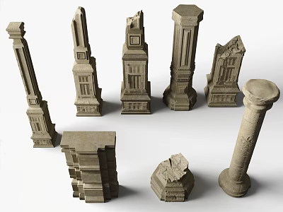 Stone and Wood Classical Architectural Columns and Components in Historical Building Design 3d model