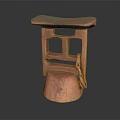 Handcrafted Wooden Stool With Geometric Cutout Design Curved Seat And Sturdy Base