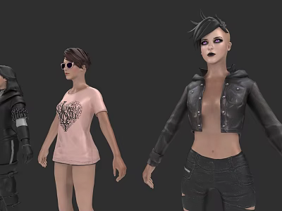 Punk And Casual Virtual Characters With Black Leather Jacket Pink T-Shirt And Short Pants 3d model